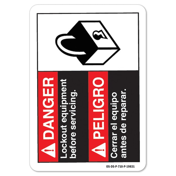 OSHA Sign, Lock Out Equipment Before Service, Spanish, 14in X 10in Alum, 10" W, 14" L, Landscape